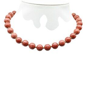 Vintage Red Bead Choker Necklace with Gold Tone Accents
